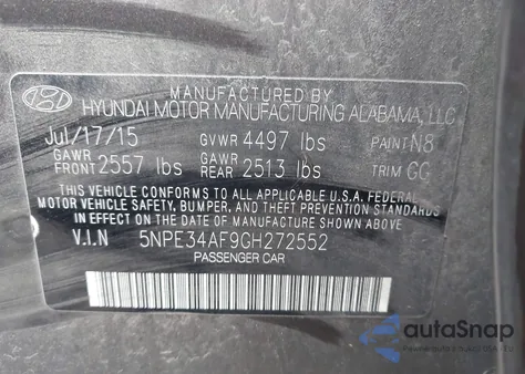 2016 Hyundai Sonata Sport z USA, uszkodzony, nr VIN 5NPE34AF9GH272552